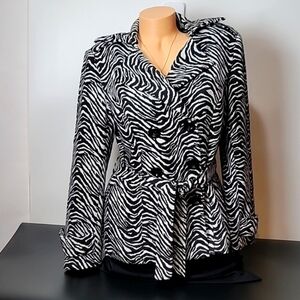 Marisa Christina Zebra Print Belted Jacket Double Breasted Black & White